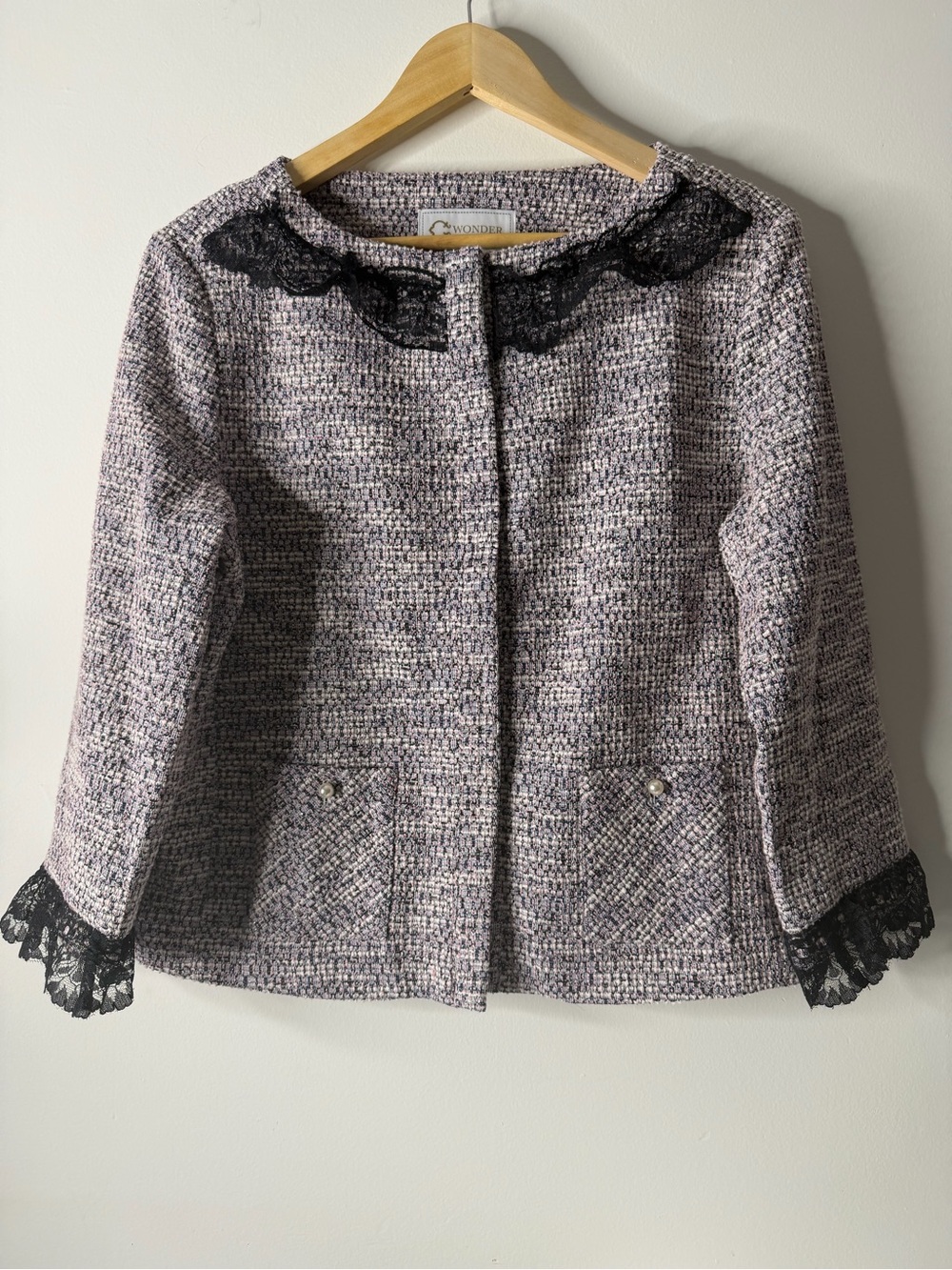 WONDERWORK Lavender Tweed Lace-Trim Blazer